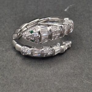 Sterling Silver Snake Wrap Ring with White and Green Stones, Adjustsble